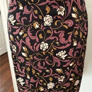 Ann Taylor Loft Black Floral Twill Pencil Skirt 12 14 L XL NWOT